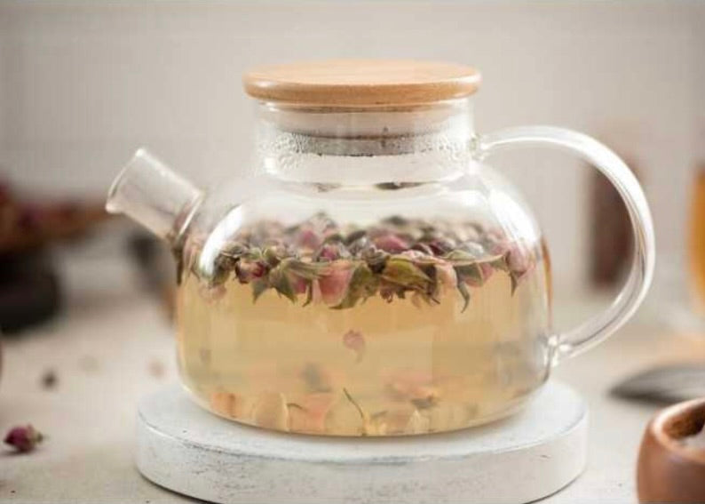 Japenese Artisan Glass Teapot with Bamboo Lid & Filter
